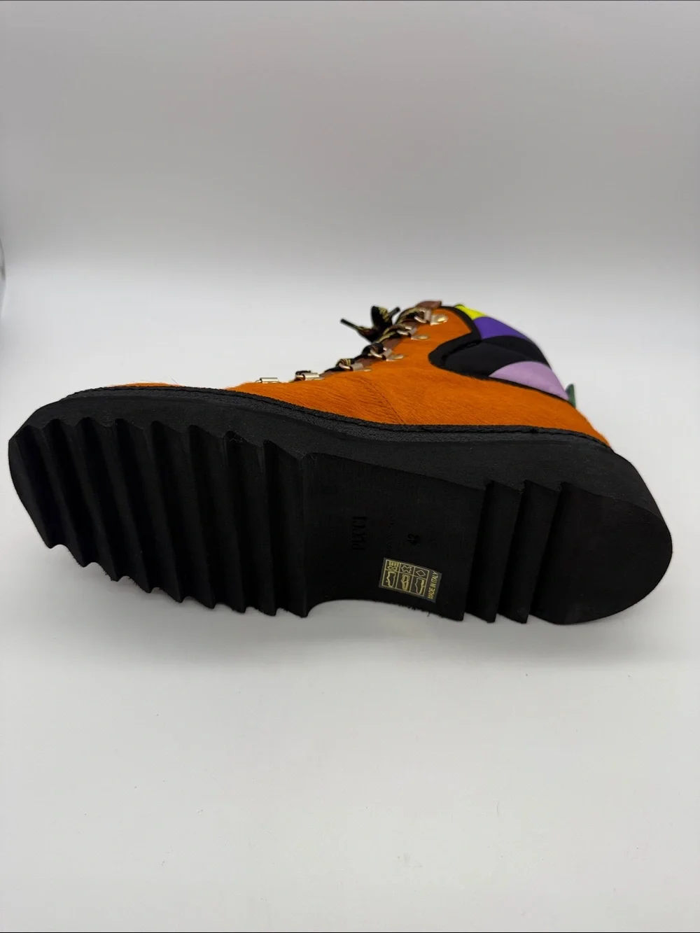 Emilio Pucci Bright Orange Lace-Up Fur Hiking Boot with Black Sole